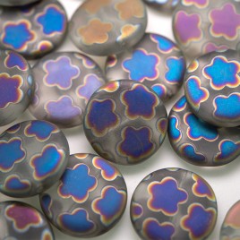 Clear Flower Peacock Matt Disc 17mm Pressed Czech Glass Bead